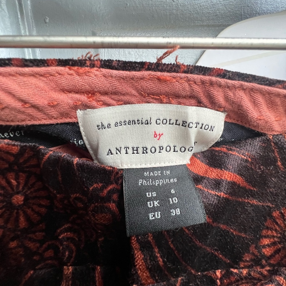 Anthropologie brown/orange floral velvet trouser‎ pants size 6 - Picture 8 of 8